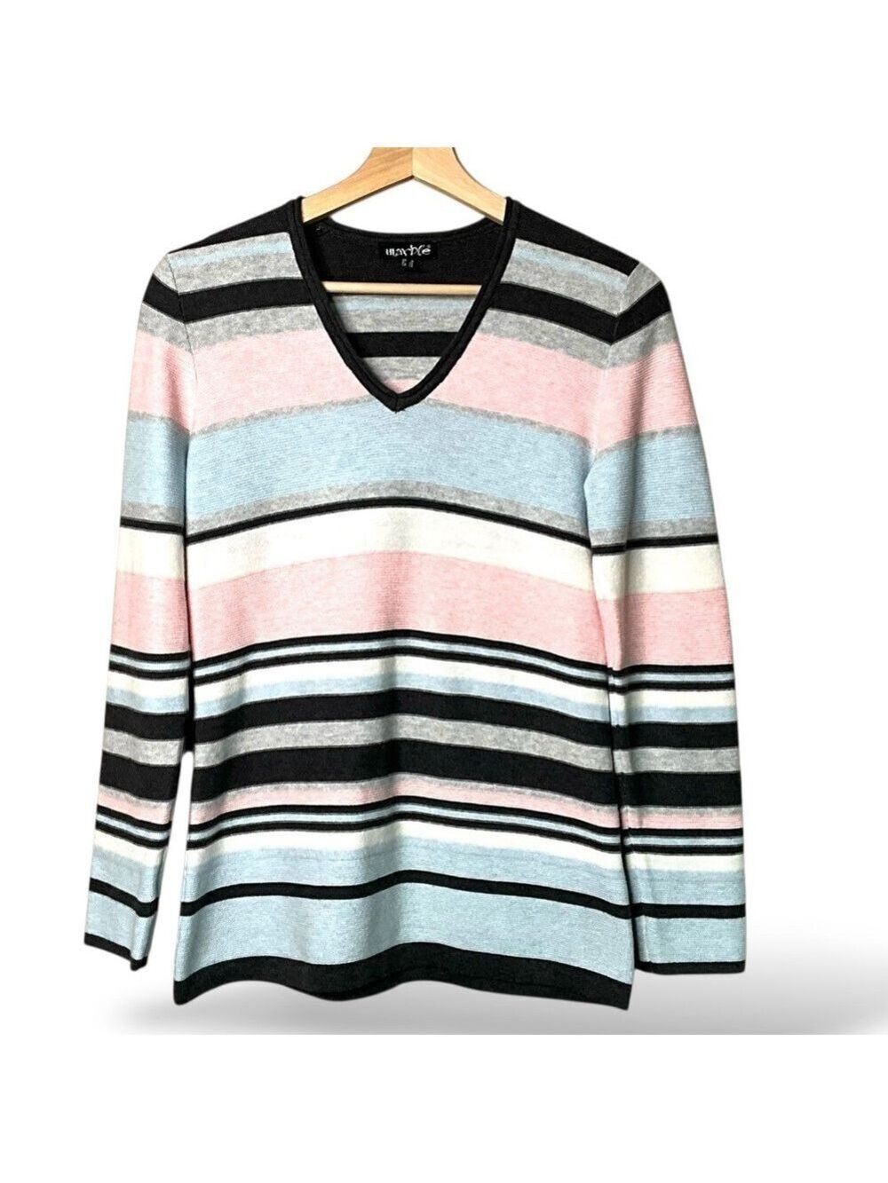 MARBLE Scotland 100% Cotton Lightweight Stripe Vee Neck Sweater Sz XL